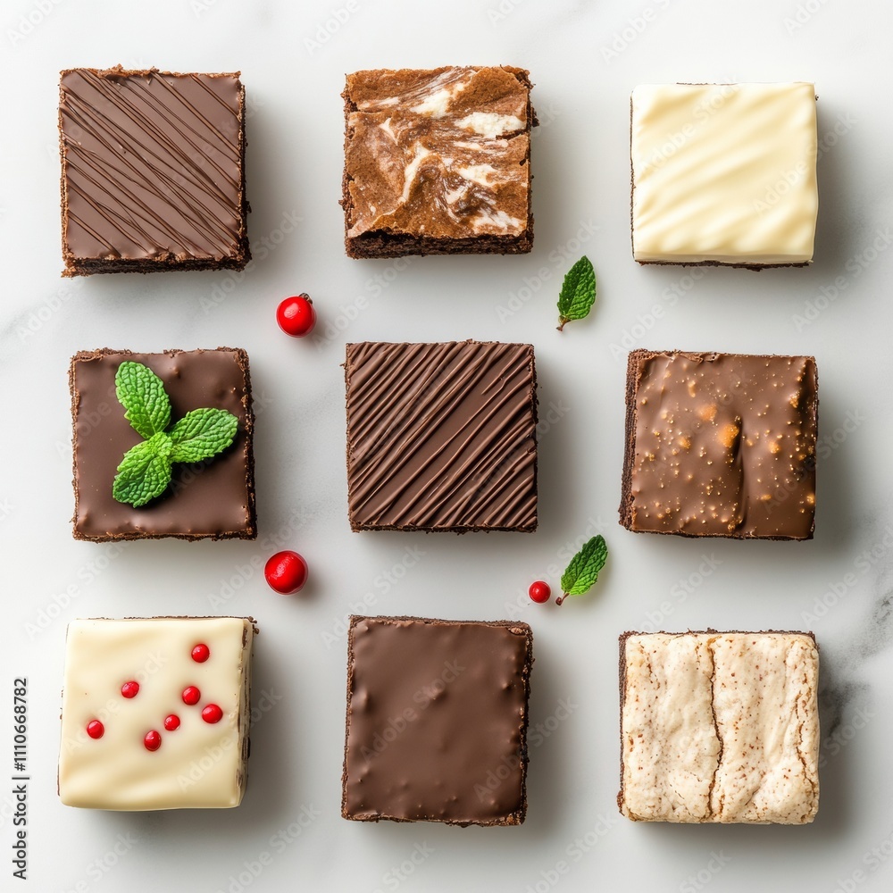 National Brownie Day Celebration Diverse Brownie Flavors on Marble for Christmas and Thanksgiving