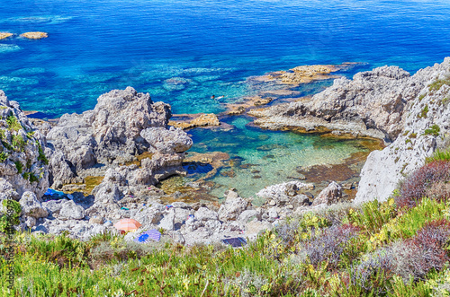 Panoramic view of a mediterranean beach in Milazzo, Sicily, Italy