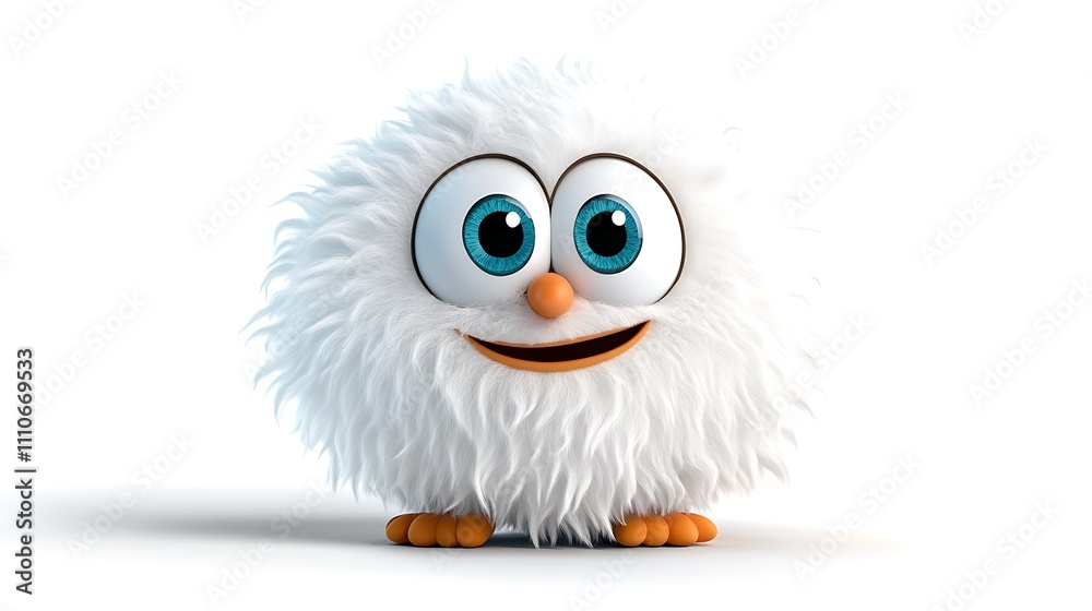 Fototapeta premium Cute cartoon illustration of a cheerful snowball with big glowing eyes, isolated white background. 