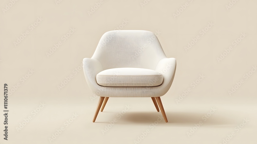 Mid-century modern white armchair with wooden legs and beige upholstery, illustrated in minimalist 2D vector style with gentle shadows and clean architectural lines.
Mid-century modern white armchair with wooden legs and beige upholstery, illustrated in minimalist 2D vector style with gentle shadows and clean architectural lines.