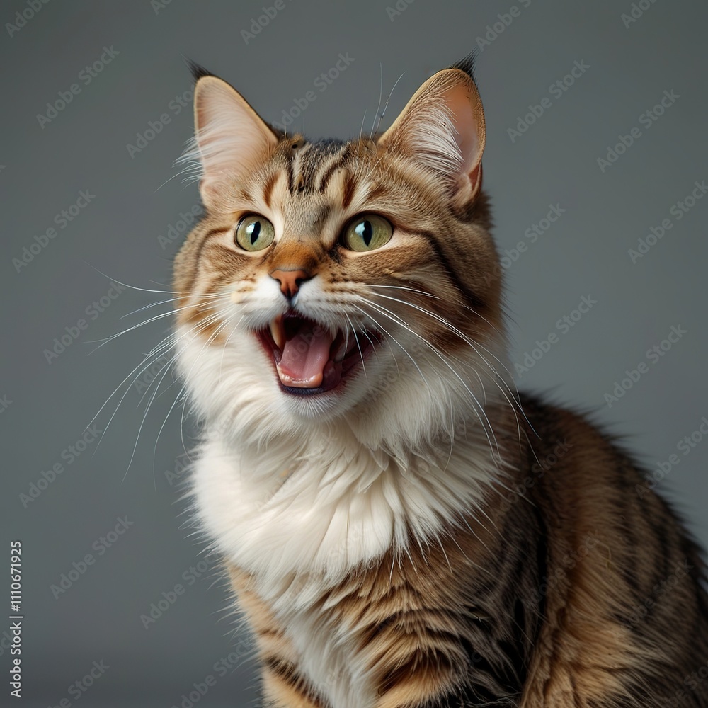 3D cartoon of a smiling cat with beautiful fur, laughing cutely against a light backdrop. 3D cartoon of a smiling cat with beautiful fur, laughing cutely against a light backdrop.