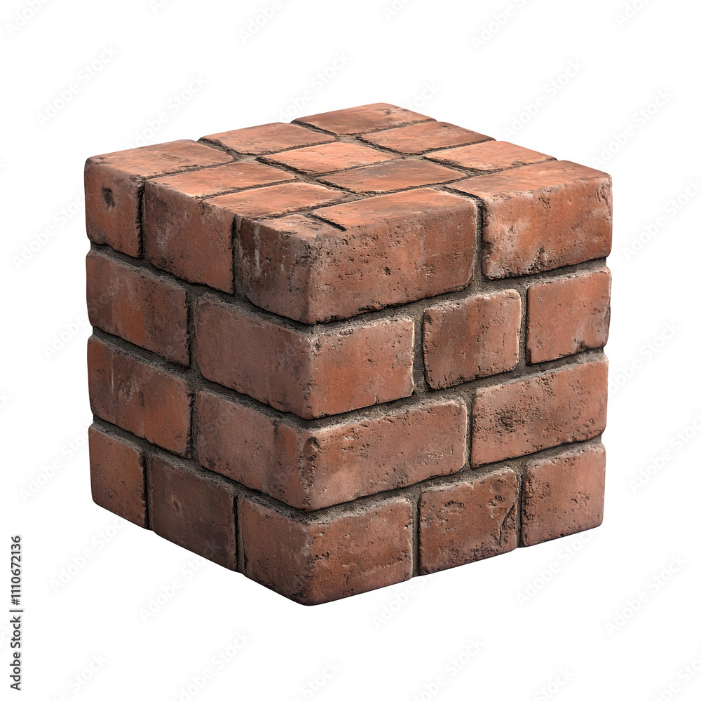 Red brick cube creating a strong base, set against a clear background, perfect for architectural rendering or building projects Red brick cube creating a strong base, set against a clear background, perfect for architectural rendering or building projects