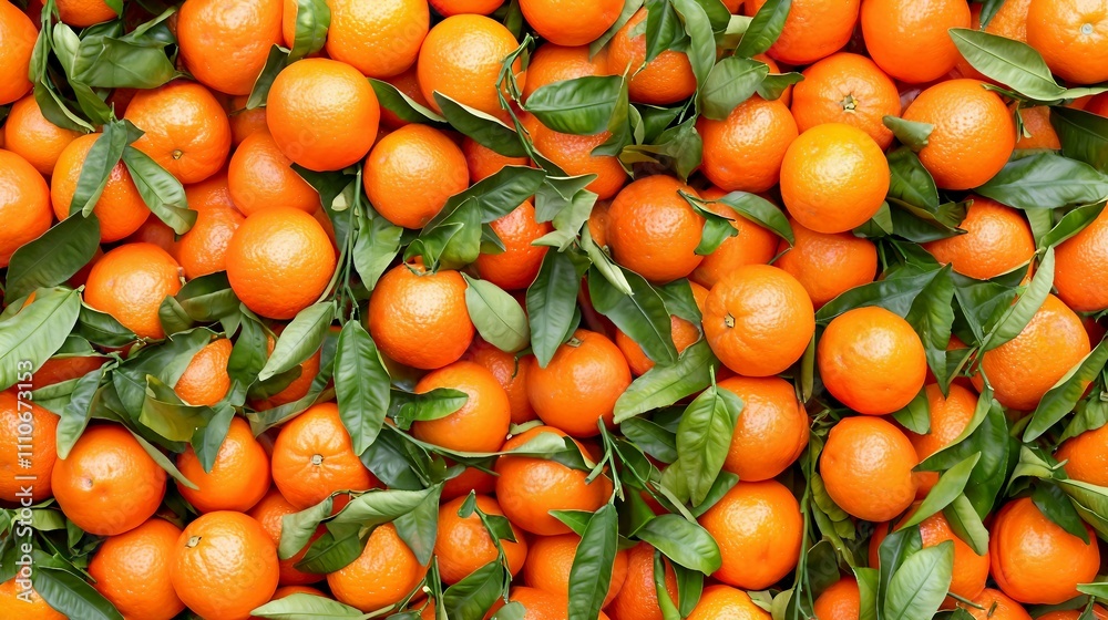 Fresh Orange Fruits with Green Leaves on a Vibrant Background Fresh Orange Fruits with Green Leaves on a Vibrant Background