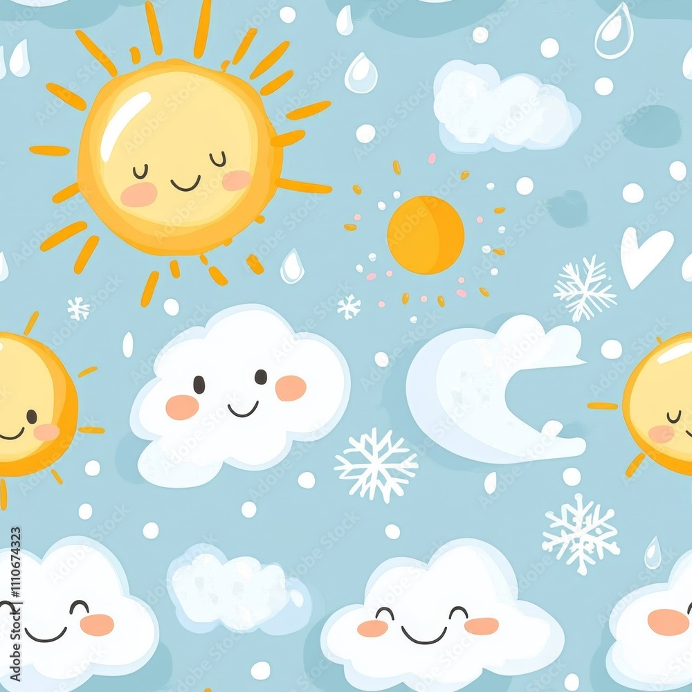 Whimsical Weather Pattern with Cute Sun and Clouds seamless, pattern, background, texture Whimsical Weather Pattern with Cute Sun and Clouds seamless, pattern, background, texture