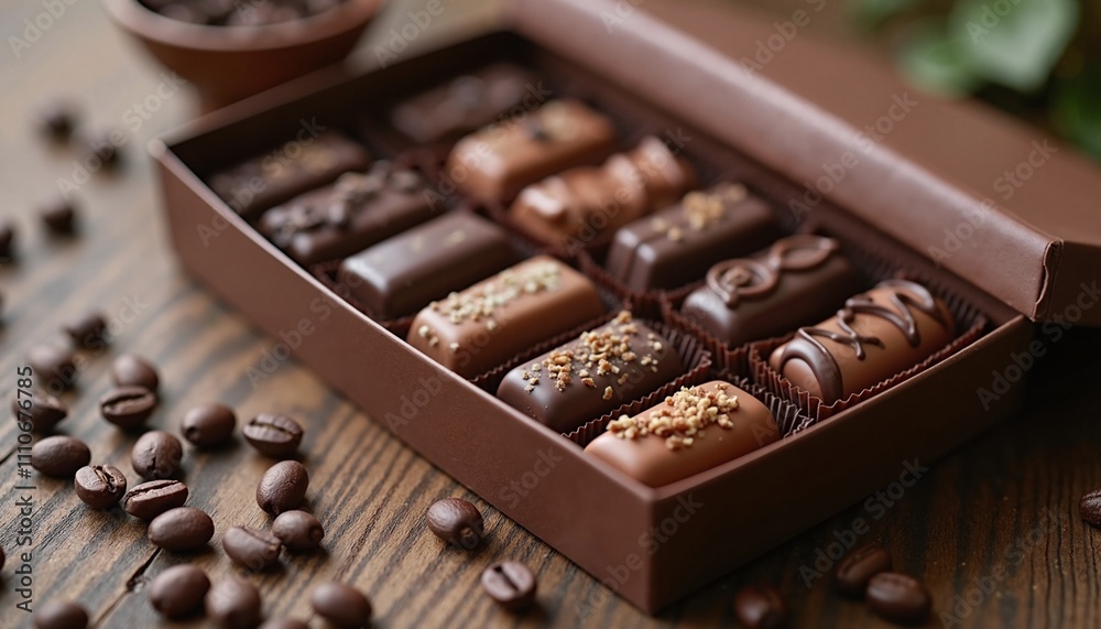 Assorted chocolate truffles in elegant box, gourmet indulgence Assorted chocolate truffles in elegant box, gourmet indulgence