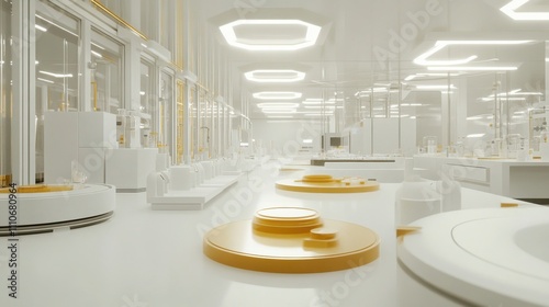 State-of-the-Art Pharmaceutical Quality Control Laboratory: Pristine Surfaces, Advanced Spectroscopic Equipment, and Precision Calibration Instruments in Super-Detailed Macro Rendering. photo