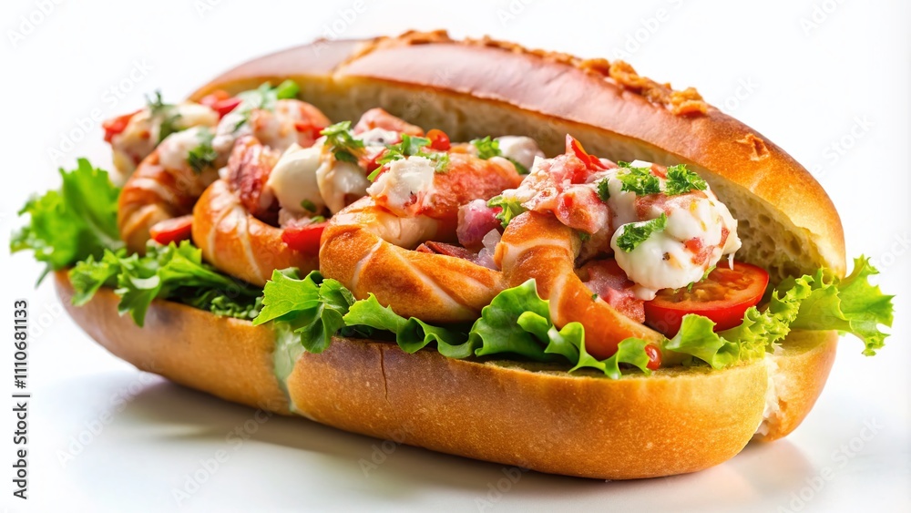 Delicious Shrimp and Lobster Roll Isolated on White Background, Perfect for Food Photography and Culinary Presentations, Ideal for Restaurant Menus and Recipe Blogs Delicious Shrimp and Lobster Roll Isolated on White Background, Perfect for Food Photography and Culinary Presentations, Ideal for Restaurant Menus and Recipe Blogs
