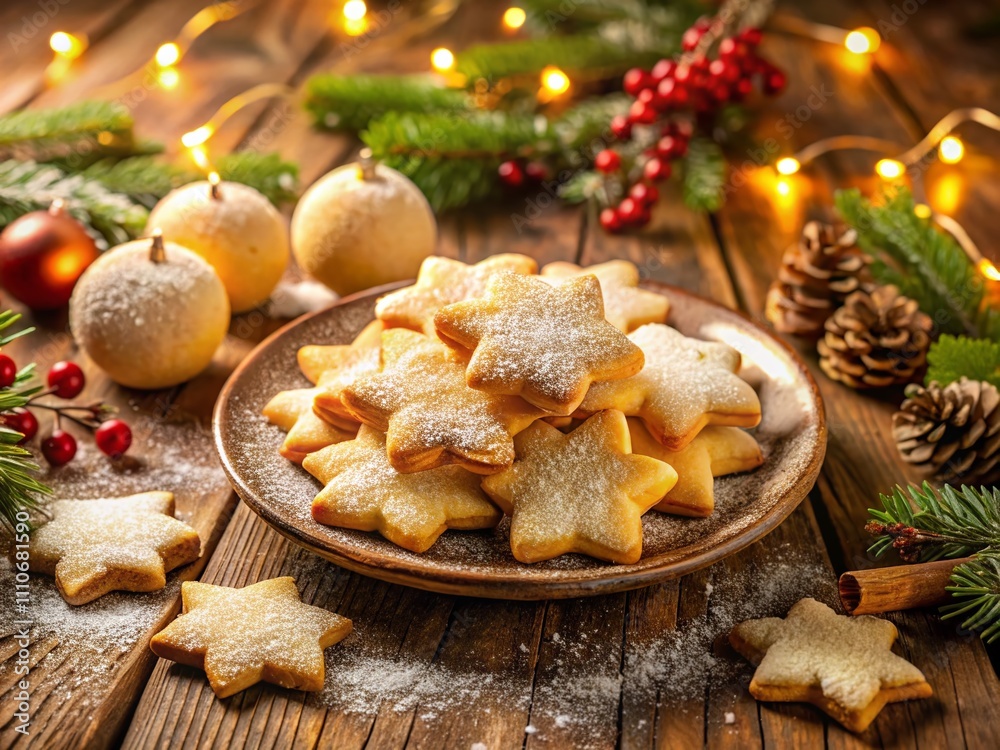 Delightful Freshly Baked Sugar Cookies with a Light Dusting of Sugar on a Rustic Wooden Plate Ideal for Holiday Treats and Home Baking Inspiration Delightful Freshly Baked Sugar Cookies with a Light Dusting of Sugar on a Rustic Wooden Plate Ideal for Holiday Treats and Home Baking Inspiration