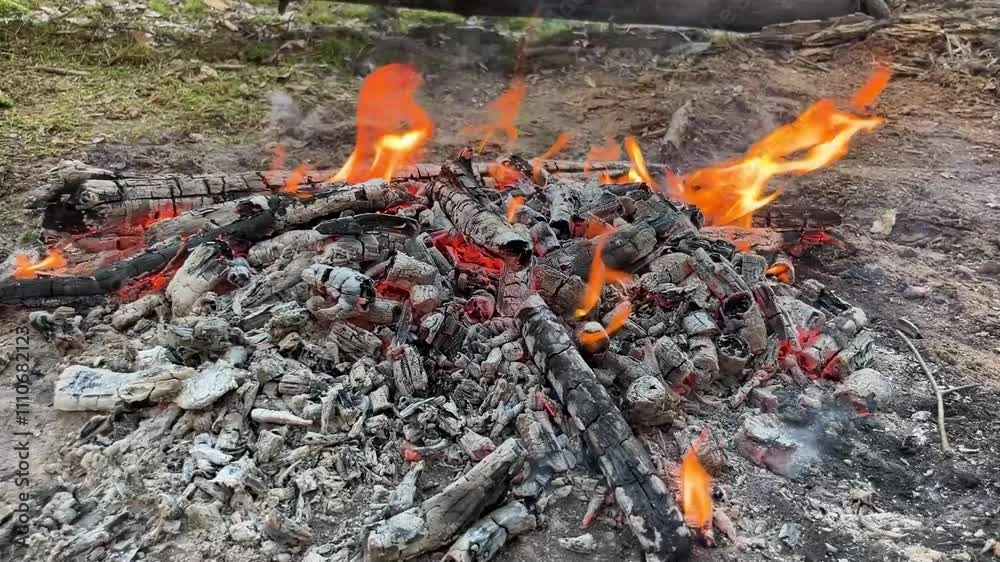 in the summer, tourists lit a bonfire in the forest at a rest stop in the summer, tourists lit a bonfire in the forest at a rest stop
