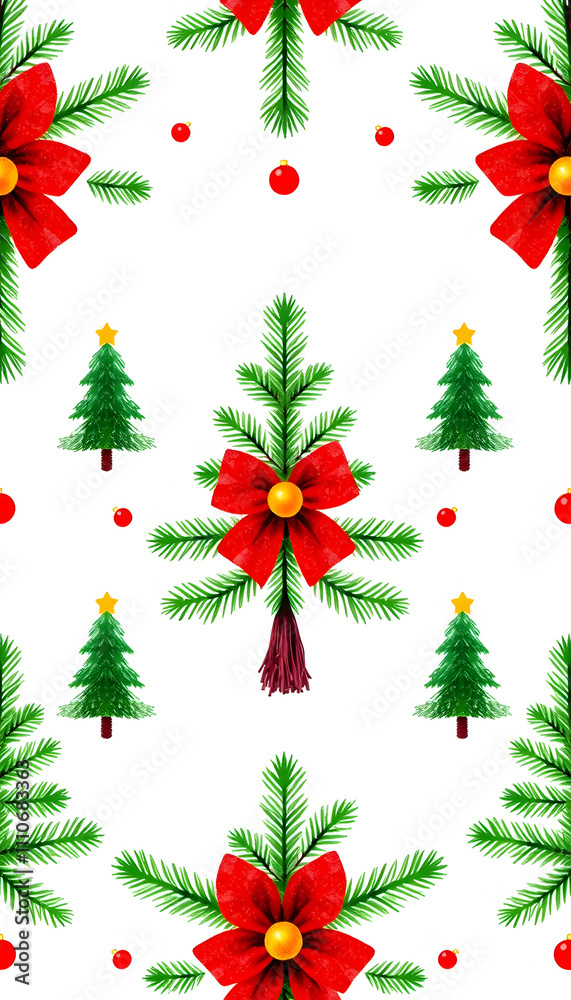 christmas background with green decorated fir tree pattern