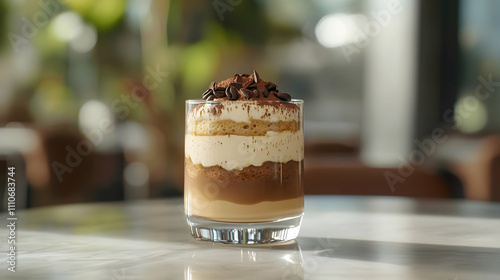 Vietnamese Coffee Tiramisu with Condensed Milk Cream and Cocoa Powder, Fusion Dessert Photography