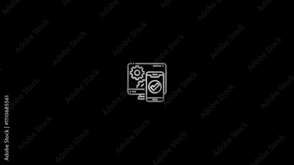 mobile and gear icon animation on black back ground.. mobile and gear icon animation on black back ground..