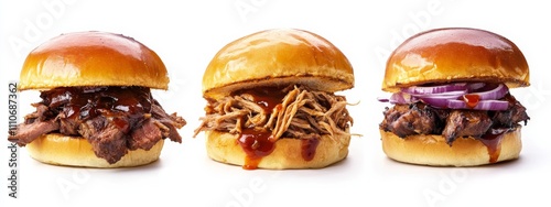 A trio of sliders featuring beef, chicken, and pulled pork