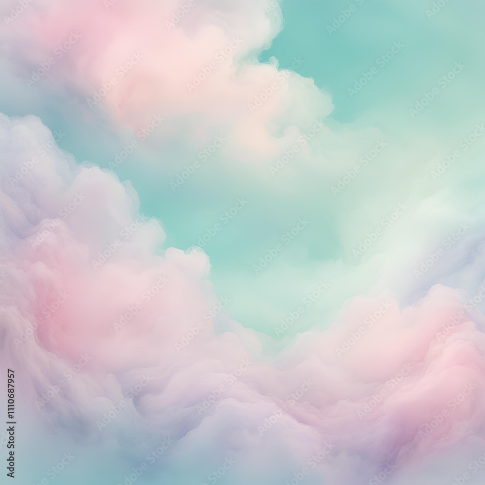 Fototapeta premium Dreamy Pastel Sky with Swirling Clouds and Ethereal Watercolor Texture