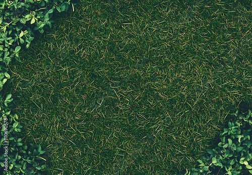 Green Grass Background With Lush Foliage Border photo