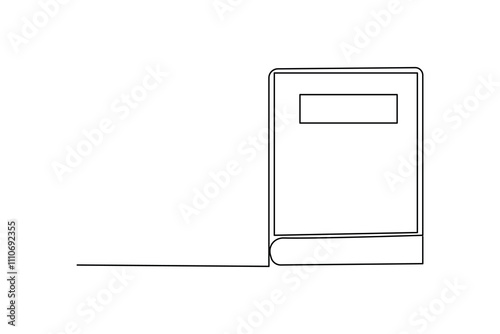 Book one line drawing of minimalist vector icon with black and white background 