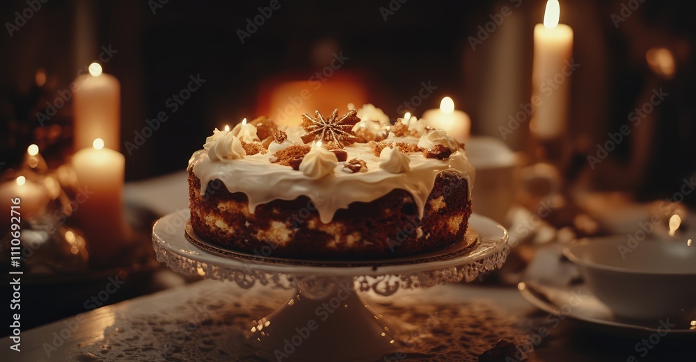 Christmas Cake with Creamy Icing. AI generated illustration. Christmas Cake with Creamy Icing. AI generated illustration.