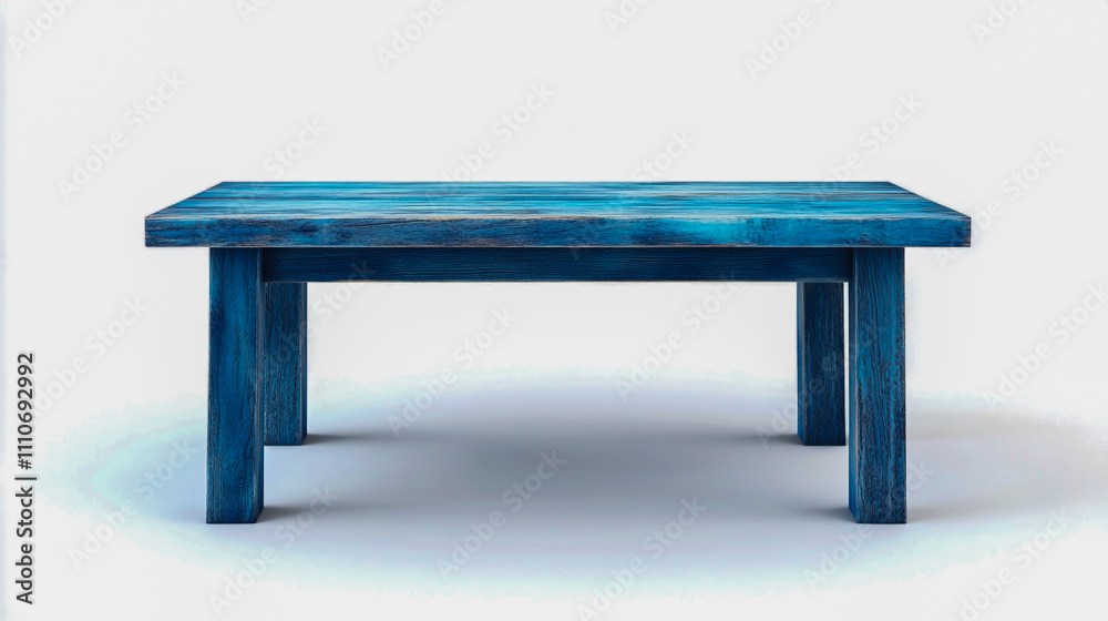 Minimalist blue wooden table with four sturdy legs, perfect for modern interiors or home office setups Minimalist blue wooden table with four sturdy legs, perfect for modern interiors or home office setups