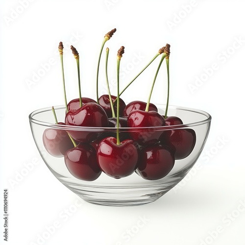 A glass bowl of freshly washed cherries photo