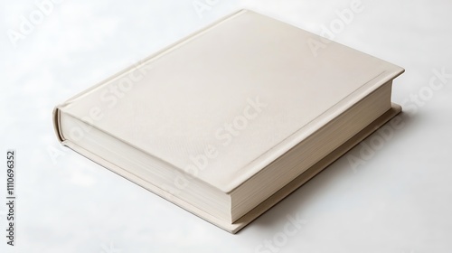 Mockup of a hardcover book with a beige cover on a white background