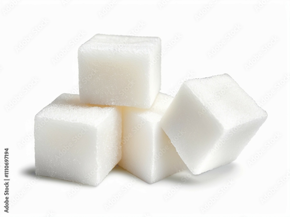 Close picture of three white sugar cubes isolated on white background Close picture of three white sugar cubes isolated on white background
