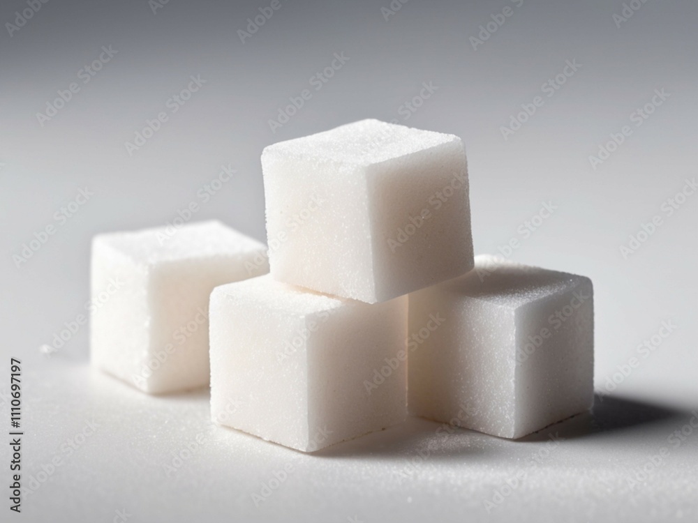 Close picture of three white sugar cubes isolated on white background Close picture of three white sugar cubes isolated on white background