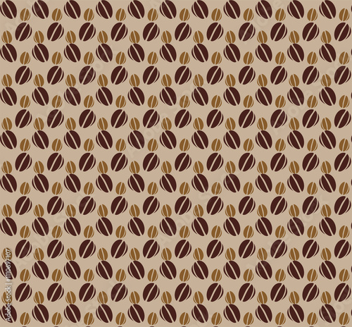 Seamless coffee bean pattern. Dark background, brown beans. Perfect for coffee shop branding, packaging, and digital designs