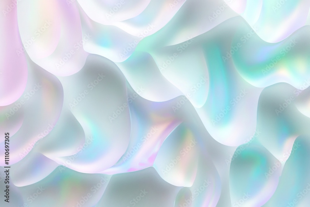 Fototapeta premium Iridescent pastel rainbow background with holographic foil abstract wavy texture.