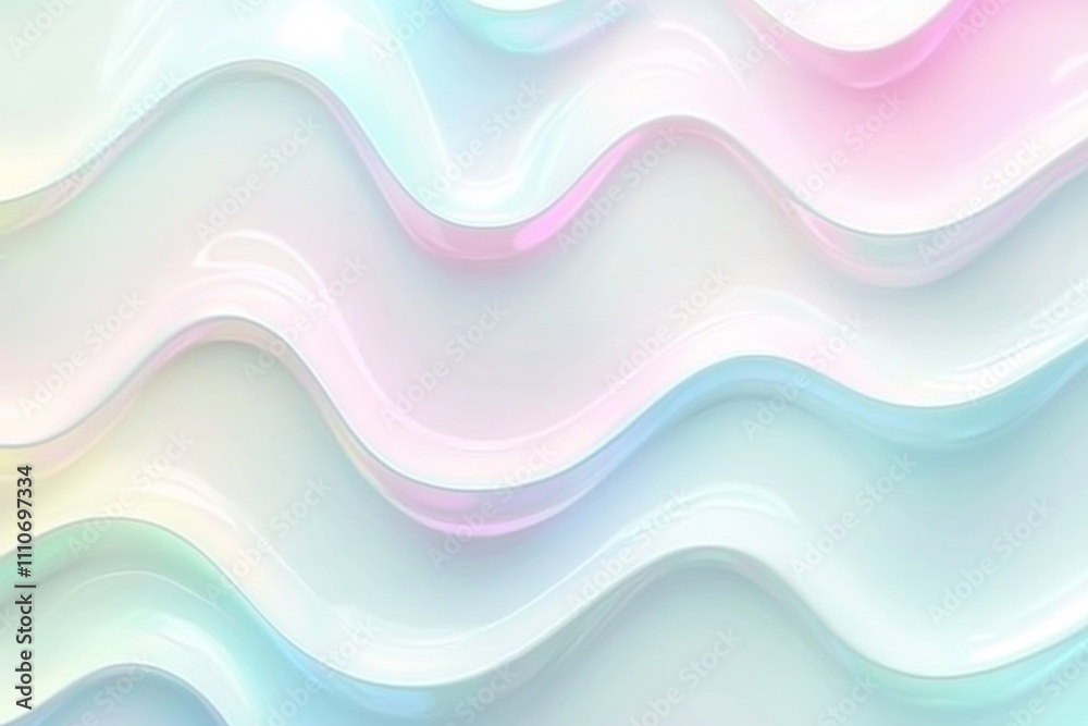 Obraz premium Iridescent pastel rainbow background with holographic foil abstract wavy texture.