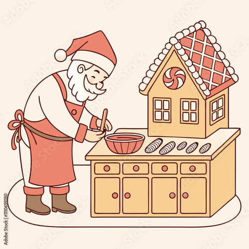  Santa Claus as a master baker in a gingerbread-themed kitchen Illustrator Artwork