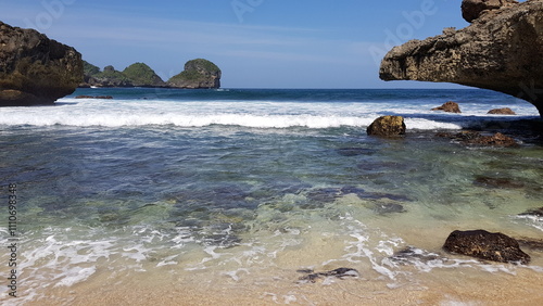 Beautiful Calming Wave in Early Morning at Sempu, Malang, Indonesia