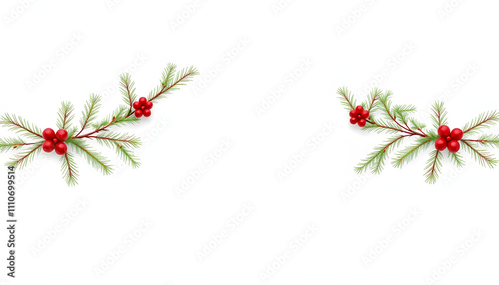 Christmas Border frame of tree branches on white background with copy space isolated. Seamless pattern with Christmas garland, clipart style Christmas Border frame of tree branches on white background with copy space isolated. Seamless pattern with Christmas garland, clipart style