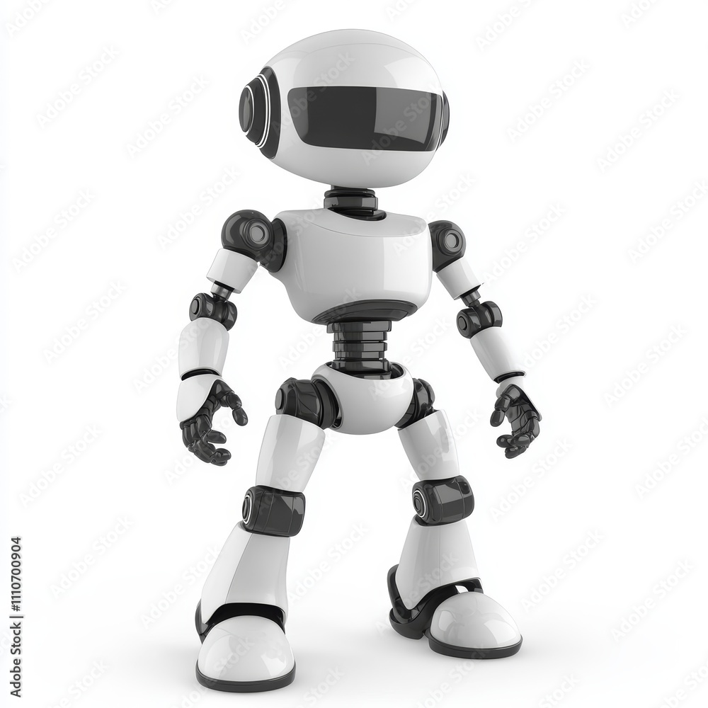 A stylized white robot figure standing upright, showcasing a modern design. A stylized white robot figure standing upright, showcasing a modern design.