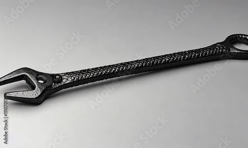 A black adjustable wrench designed for gripping and turning various sizes of nuts and bolts.