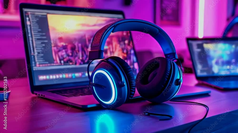 Top 10 Neon Glow Gaming Headset: Vibrant Purple & Blue Aesthetic Laptop Setup