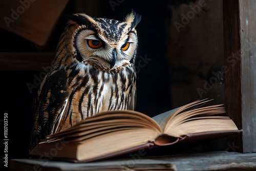 Wallpaper Mural Wise owl reading a book at home Torontodigital.ca