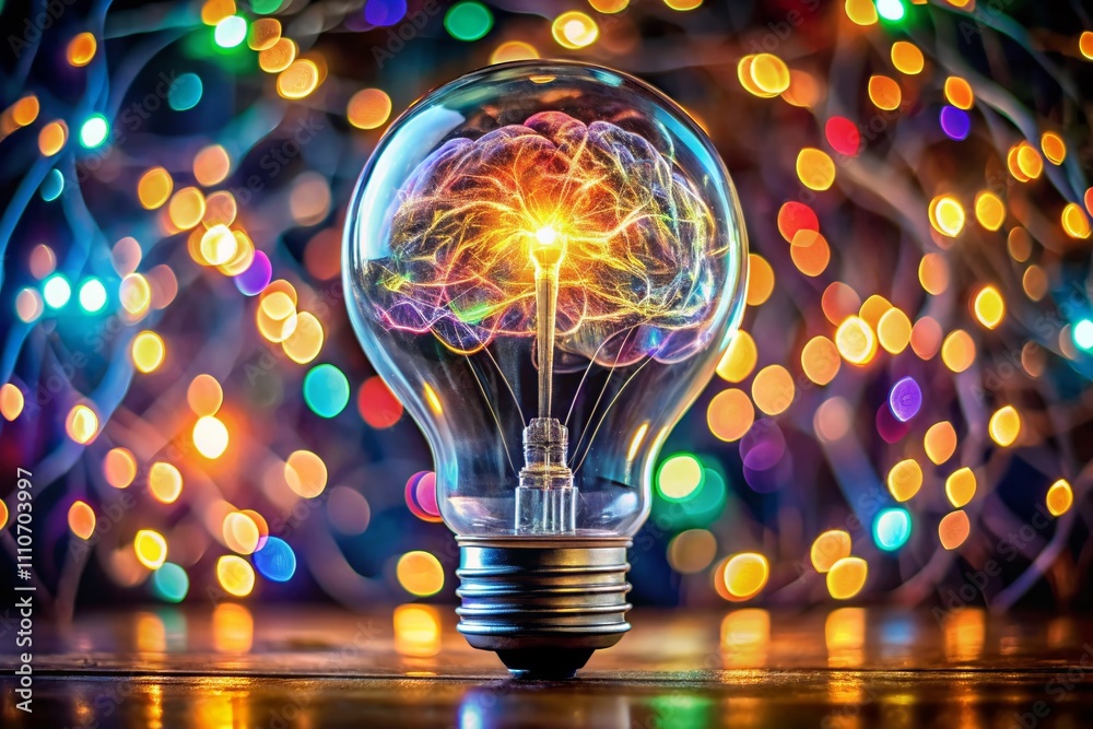 Envisioning Creativity: A Long Exposure Image of a Brain Encased in a Lightbulb, Symbolizing Ideas and Innovation in a Unique and Captivating Way