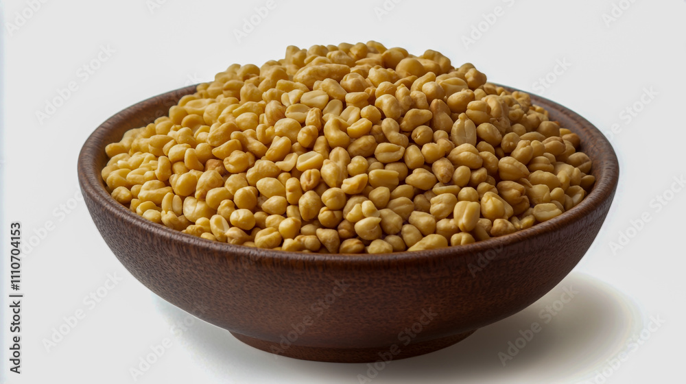 Peanuts in a bowl isolated on a white background, showcasing their natural texture and color Peanuts in a bowl isolated on a white background, showcasing their natural texture and color