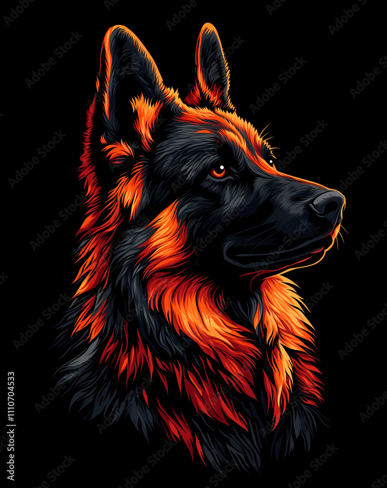 German shepherd head, vector illustration for t-shirt design with black background German shepherd head, vector illustration for t-shirt design with black background