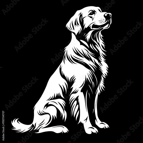 Golden Retriever silhouette, full-body shot, white on a black background photo