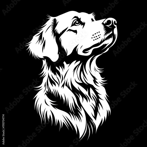 Golden Retriever silhouette, full-body shot, white on a black background photo