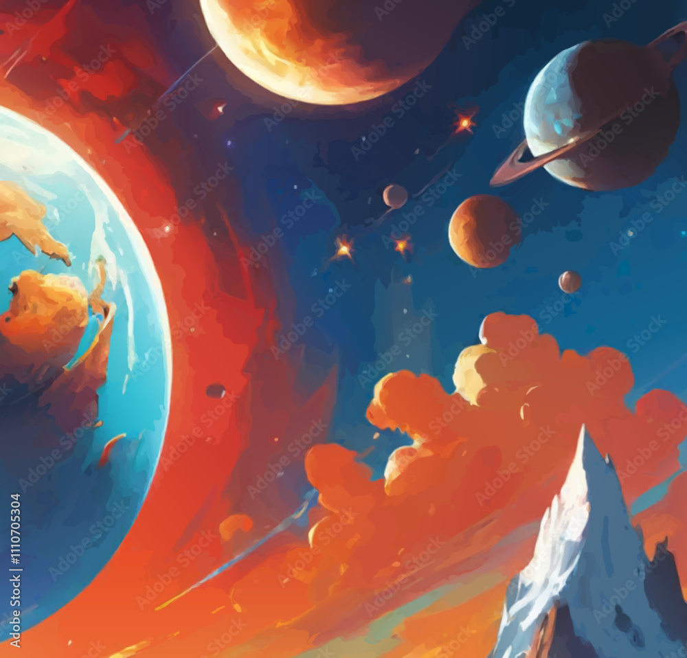 Fototapeta premium abstract space background with planets