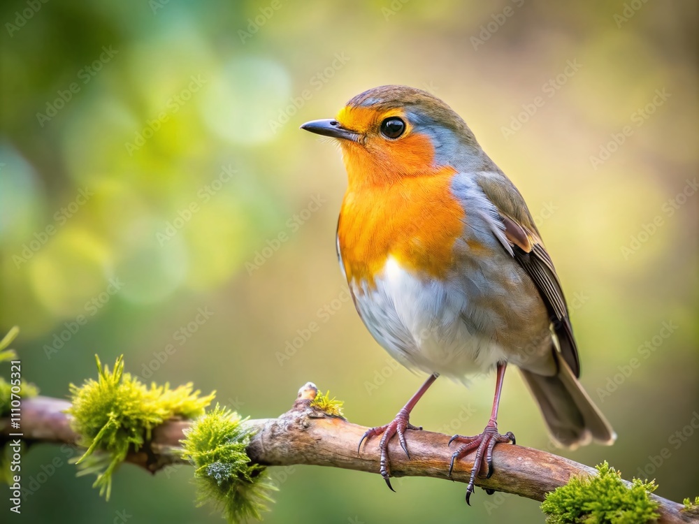 European Robin Bird Perched on a Tree Branch in a Natural Setting with Blurred Background - Capturing the Beauty of Wildlife in Nature European Robin Bird Perched on a Tree Branch in a Natural Setting with Blurred Background - Capturing the Beauty of Wildlife in Nature