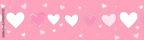 Obraz na płótnie A pink background with hearts in the middle, a simple pattern of cartoon-style hearts arranged horizontally along one side, designed for Valentine's Day decoration or as an elegant border. w salonie
