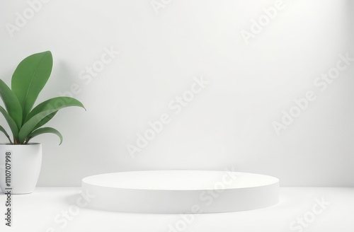 Simple white platform for product display. Modern background for banners, posters and social media advertisements