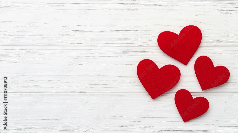 Red Heart Shapes on White Wooden Background for Love Theme Stock Photo ...