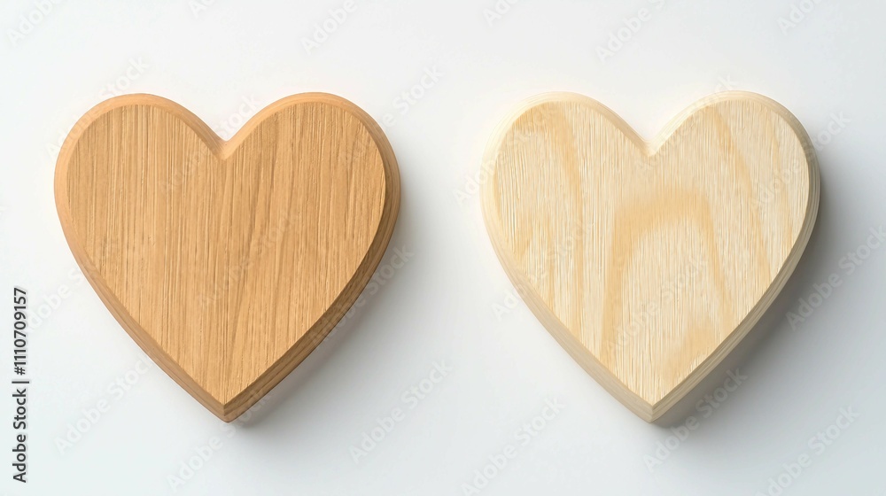 Wooden Heart Shapes on White Background for Decorative Use Wooden Heart Shapes on White Background for Decorative Use