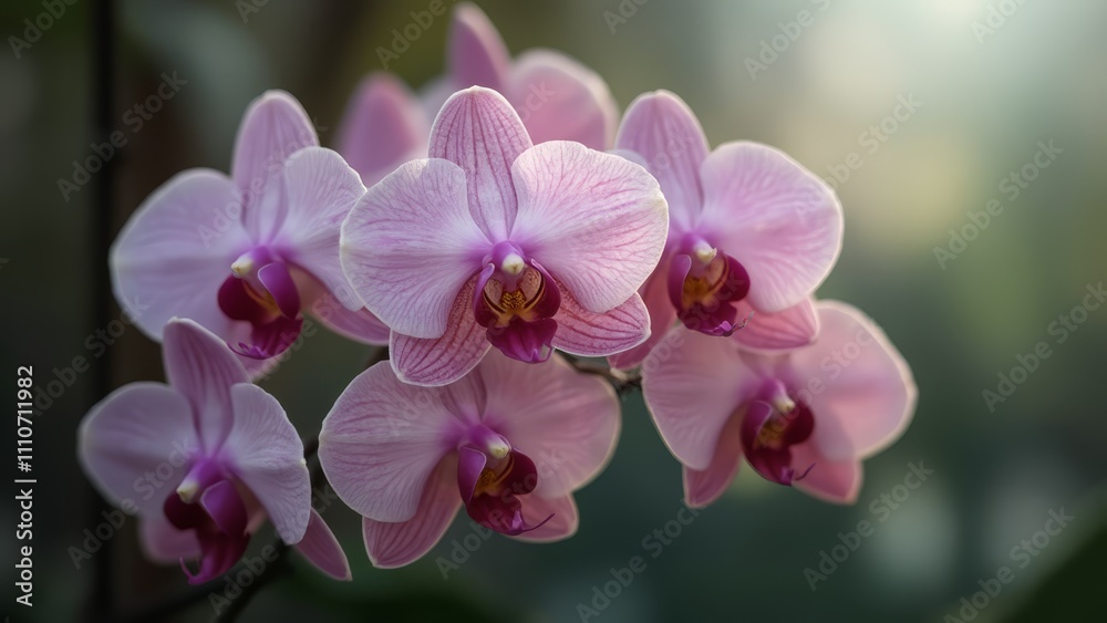 A bunch of pink flowers that are on a branch A bunch of pink flowers that are on a branch