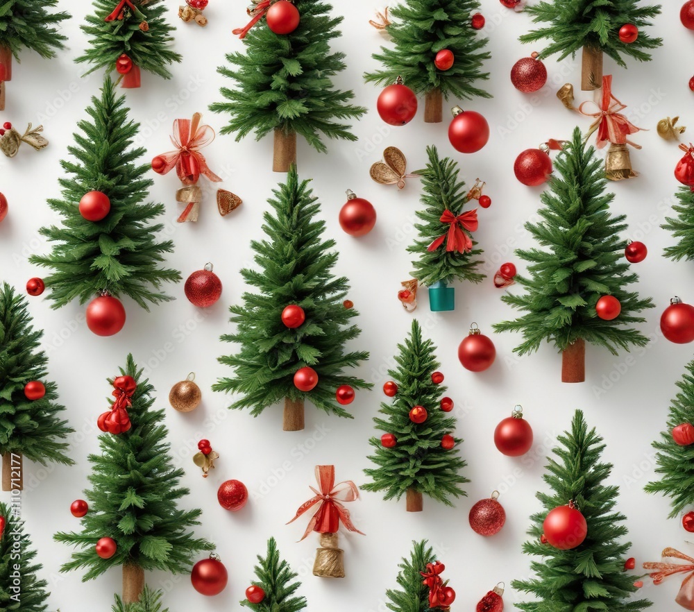 A vibrant array of Christmas tree decoration embellishments on a crisp white backdrop, glittering ornaments, sparkly accents, snowflake pattern A vibrant array of Christmas tree decoration embellishments on a crisp white backdrop, glittering ornaments, sparkly accents, snowflake pattern