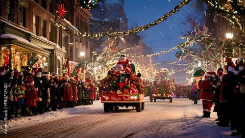 Enchanting Christmas Parade: Festive Lights, Snow, & Holiday Cheer (HD Video Footage)